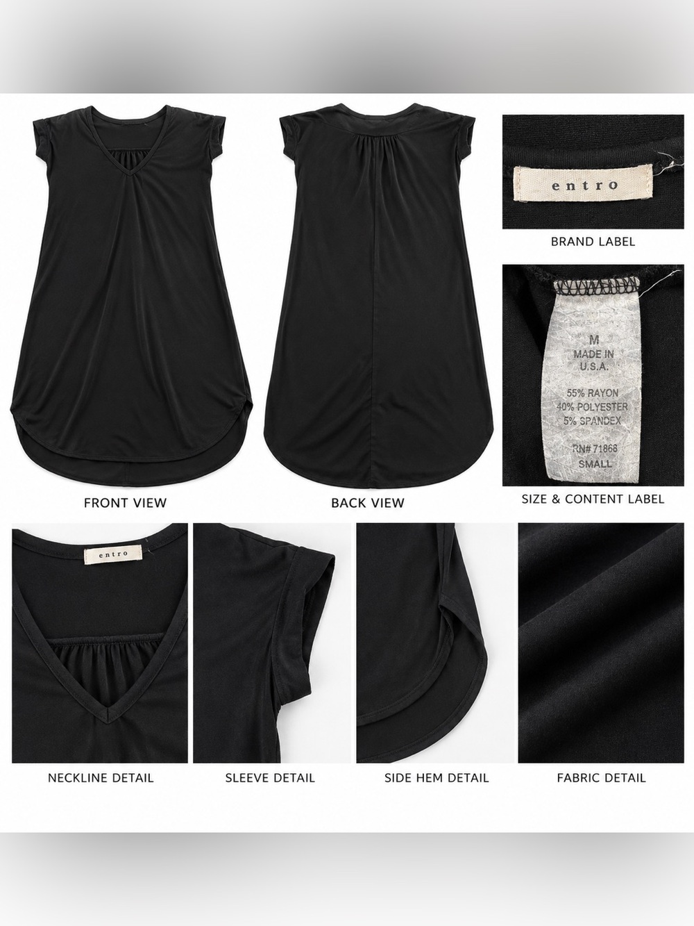 entro Black Cap Sleeve V-Neck Tunic with Gathered Front